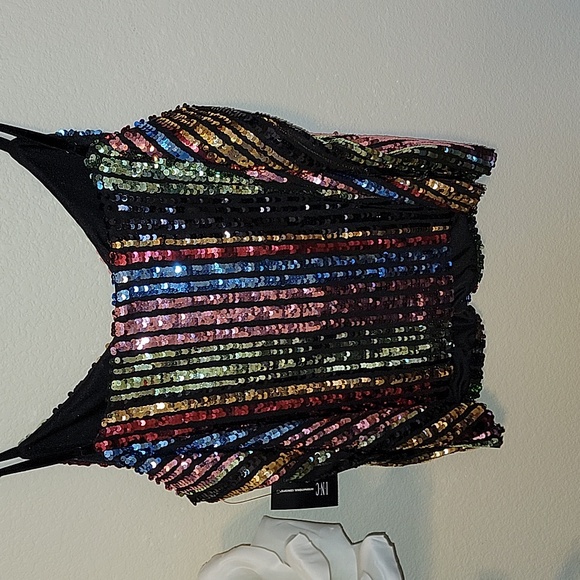 INC Women's Multi Color Stripe Sequined Glam Adjustable Strap Top XXL NWT - Picture 6 of 11